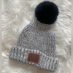 Love Your Melon Navy Speckled Pom Beanie Winter Warm Cozy Cute Hat - Made in USA